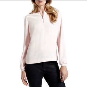 Ted Baker Blush Pink 1/4 zip Crepe Women's Blouse sz 6